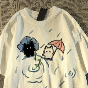 T-<span class=keywords><strong>shirt</strong></span> à manches courtes col rond pour <span class=keywords><strong>femme</strong></span>, imprimé <span class=keywords><strong>chat</strong></span> japonais mignon, en coton 200g, coupe classique confortable, idéal pour le printemps - Product Image 2