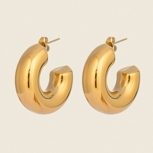 X&amp;L Vintage Stainless Steel Metal 18K Gold Plated Hollow C-shape Hoop Earring for Women Charm Waterproof <strong>Jewely</strong> Wholesale Gifts - Product Image 1