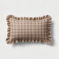 Housse de coussin décorative à volants imprimé écossais beige, style rustique campagnard, pour décoration vintage de chambre à coucher