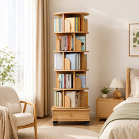 Bibliothèque rotative avec tiroir inférieur, tour de bibliothèque mobile pour enfants, adultes et étudiants