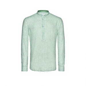 เสื้อเชิ้ตคอตตอน 100% แขนยาวสีเขียวขาวสไตล์บาวาเรียนสำหรับผู้ชาย  ใส่ได้ในเทศกาลอ็อกโทเบอร์เฟสต์ ระบายอากาศได้ดี  ปกเสื้อติดกระดุม เหมาะสำหรับฤดูร้อน - Product Image 1