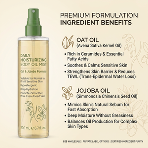 OEM Hydrating <strong>Body</strong> <strong>Oil</strong> Mist Oat <strong>Oil</strong> Jojoba <strong>Oil</strong> <strong>Body</strong> <strong>Spray</strong> for Rough <strong>Dry</strong> Skin Nourishing Smoothing Paraben Silicone Free - Product Image 4