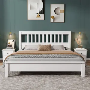 백색 단단한 나무 침대 북유럽 간단한 현대 두 배 침대 침실 가구 임금 침대