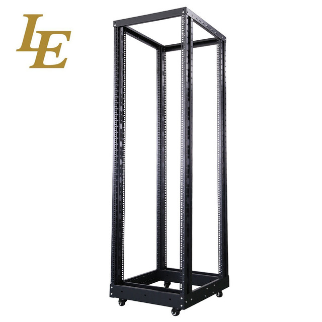 LE 4 Post Open Frame Server Rack 19 Inch 18U-47U Adjustable Rack Cabinet SPCC Cold Rolled Steel 500KG Heavy Duty IEC297-2