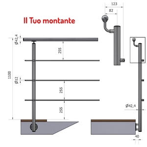 ราวจับ3แฉก42.4ตั้งตรง, ราวจับสเตนเลสซาตินสำหรับยึดข้างรั้ว304 3ตัวราวจับ SKU - Product Image 1