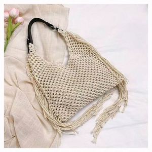 Nuevo Bolso de Paja Tejido con Diseño Triangular Grande Estilo Coreano para Mujer, Bolso Abierto de Algodón Tejido para Vacaciones en la Playa - Product Image 6