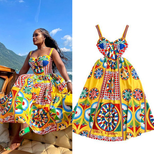 Abito Lungo Vintage Stile Barocco Senza Spalline in Pizzo, Antistatico, a Vita Alta, Slim-Fit, Stampa Floreale, Ideale per Vacanze al Mare - Product Image 2