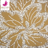2022 bonne qualité Super étincelle paillettes perlées sur mesure couleur fleur tissu Applique brodé perlé Tulle dentelle HY2005-4