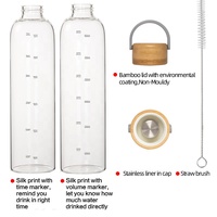Bouteille d'eau personnalisée en verre à haute teneur en borosilicate de 34oz avec couvercle en bambou naturel Récipient à café en céramique portable avec marqueur de temps