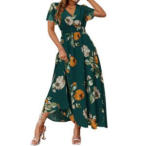 <span class=keywords><strong>Abito</strong></span> Lungo Floreale Boho da Donna, Vestito Fluido Casual per Matrimoni, Vacanze e Spiaggia, Elegante <span class=keywords><strong>Abito</strong></span> <span class=keywords><strong>Verde</strong></span> <span class=keywords><strong>Smeraldo</strong></span> per Signora - Product Image 1