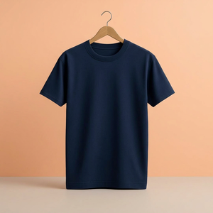 Camiseta de algodón de manga corta con cuello redondo para hombre, de color sólido, corte regular, informal, básica, lisa. - Product Image 1