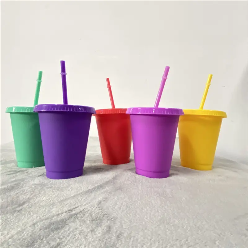 16oz 24oz Reusable matt plastic 5 Reusable Cups Collection Pack Of 5 summer coffee tumblers drinking Cold Smoothie Cups Stadium