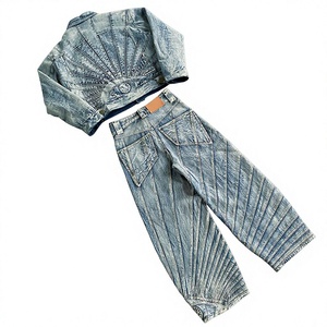 Custom Vintage Denim Sets Acid Washed Denim Jacket Baggy Jeans Jacket Set Breathable Eco-Friendly Cotton Luxury Unisex Denim - Product Image 3