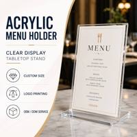 Exhibidores Acrílicos Personalizados, Soporte Vertical para Menús con Base Estable para Restaurantes, Cafeterías y Mostradores de Venta Minorista