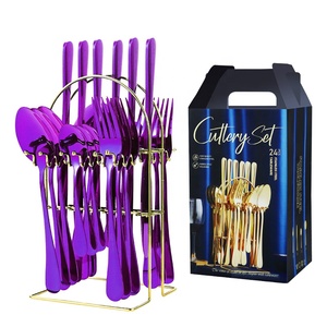 24 Piece Cutlery <strong>Set</strong> Stainless Steel Flatware <strong>Gold</strong> Forks Knives Spoon <strong>Set</strong> 24 Pcs Cutlery Silverware <strong>Set</strong> With Stand - Product Image 4