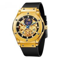 Reloj de Pulsera Automático Forsining Royal Style Tourbillon, Reloj Mecánico de Esqueleto para Hombre, Correa de Silicona, Resistente al Agua, con Fase Lunar