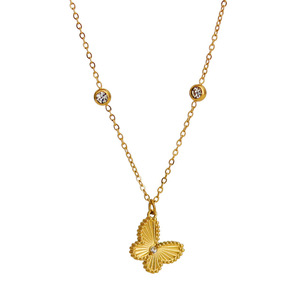 Kalung baja Titanium kupu-kupu <span class=keywords><strong>Phantom</strong></span> Laser anak perempuan cantik untuk wanita dengan rantai klavikula berlian manik-manik emas kecil