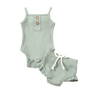 Conjuntos de Ropa de Verano para Bebés Recién Nacidos, Sin Mangas, 100% Algodón, Conjunto de 2 Piezas, Color Sólido - Product Image 5