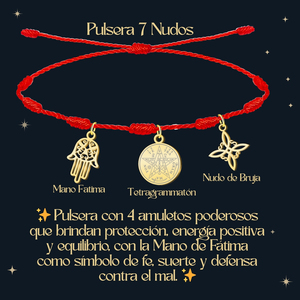 Bracciale da 7 nodi con nodo da strega e Tetragrammaton oro inox portafortuna protezione amuleto - Product Image 4