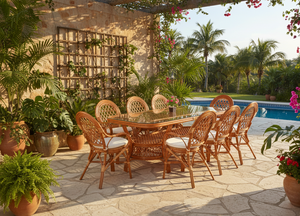 Juego de Comedor JAVA con Estructura de Ratán, Estilo Tradicional, Cómodo, Mesa Larga para Apartamento, Villa, Hotel y Muebles para el Hogar - Product Image 3