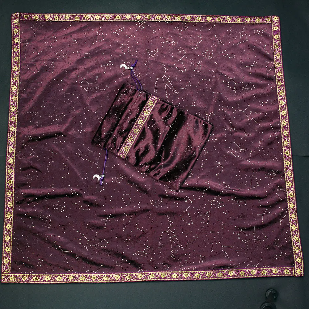 New 60*60cm Under Sky Constellation Purple Velvet Crystal Table Cloth Set with Cloth Bag 16 * 22cm for Tarot Cards