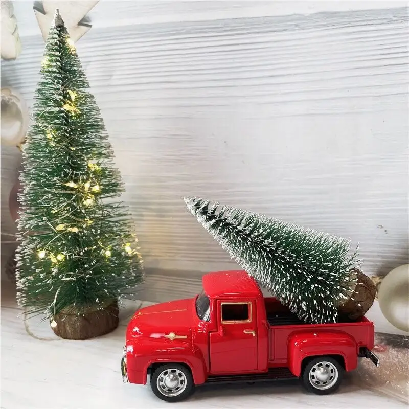Enfeites de árvore de natal, enfeites de decoração de natal e ano novo, caminhão vermelho de metal para crianças, decoração caseira