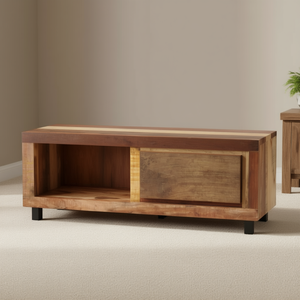 Natural Wood <b>TV</b> <b>Unit</b> Stand Multicolor Grain <b>Rustic</b> Modern Living Room Furniture Floor Mount - Product Image 2