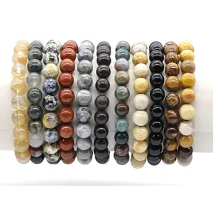 Wholesale women jewelry stretchy stone bead bracelets assorted natural gemstone 8mm indian agate bead bracelet