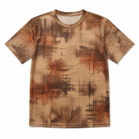 T-shirt pour homme en popeline 3D AOP 100% polyester, marron chaud, motif à points pixelisés, séchage rapide, respirant, col rond, OEM ODM