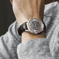 Montre automatique squelette I&W pour homme, cadran à chiffres romains, aiguilles bleues, bracelet en cuir noir, montre mécanique de style professionnel – Offre Spéciale