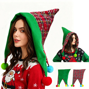 Gorro de Elfo Navideño Luling Yaoyao, Talla Única, Colorido, con Pompones, Accesorio para Disfraz Navideño - Product Image 1