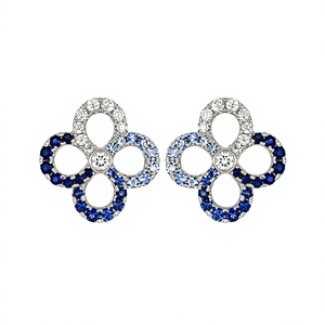 Luxury Four <b>Leaf</b> Clover Silver Ear Studs Inlaid Dark Medium <b>Light</b> Blue Sapphire With Clear CZ Fine Jewelry For Party Daily Wear - Product Image 1
