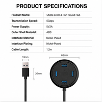 Adaptateur Hub USB Rond 4 Ports USB2.0/USB3.0 5Gbps Haute Vitesse Répartiteur Câble 1,2m pour Ordinateur Portable PC Bureau Maison En Stock