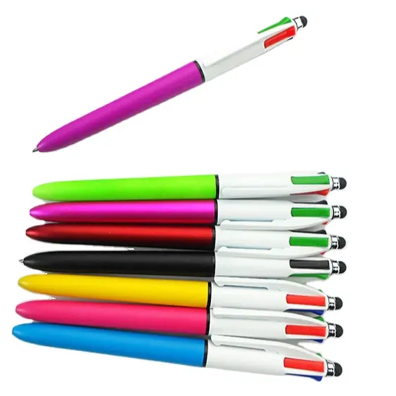 4 ב 1 עט כדורי ססגוניות עט ארבעה צבע עט עם Stylus 4 צבע ballpen
