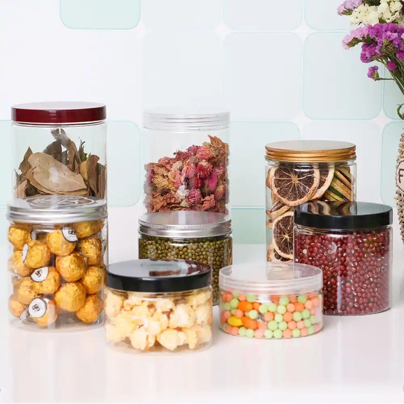 Pet Jar with Aluminum Tear Off Lid Food Drinks Empty Packaging Screw Body Glass Cans Ointment Mason Can Peanut Pet Jar