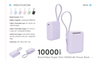 Batterie externe ultra-fine 10000mAh, mini, portable, charge rapide PD 22.5W, batterie Li-polymère, écran LED, entrées Type-C et Micro USB, ABS