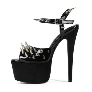 Sandalias de Tacón Alto con Plataforma Negra y Remaches Estilo Club Sexy para Mujer, Tallas Grandes - Product Image 1