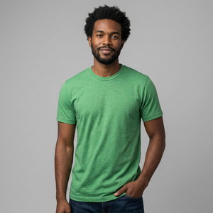 Camiseta informal de manga corta con cuello redondo de algodón verde liso y corte regular para hombre - Product Image 2