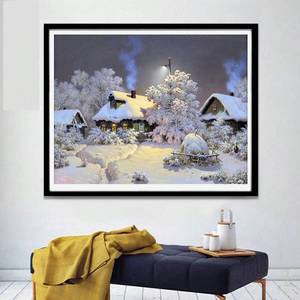 Série de paysages en point de croix aux tons froids, ensemble de broderie décorative pour la maison avec fond de montagne enneigée de Noël - Product Image 2
