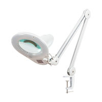 On Off Switch LED Magnifying Lamp Round Glass Lens Magnifier Desk Light with Flip Dust Cover C Clamp Swing Arm for Nail Salon