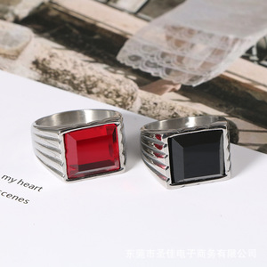 European American Style <b>Titanium</b> Steel <b>Ring</b> Red Black Square Geometric Unisex Party Jewelry SA713 - Product Image 1