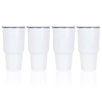 Gobelet de voyage isotherme en acier inoxydable blanc à double paroi de 30 oz, portable, vierge pour sublimation, avec couvercle, vente en gros