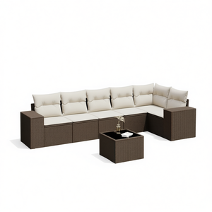 Ensemble de canapés de jardin en rotin brun avec coussins en mousse haute densité, mobilier d'extérieur au design contemporain, résistant à l'eau et aux UV, en PE - Product Image 1