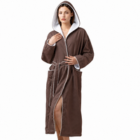 Peignoir de couple à capuche, double face, marron, chaud, lavable en machine, pour usage quotidien, manches longues, vêtement de détente