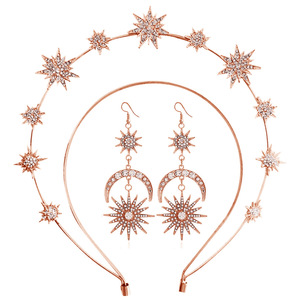Corona Luna <span class=keywords><strong>Estrellas</strong></span> Accesorios para el cabello Boho Boda Nupcial Postizo con aleación chapada en oro Cristal Único Estilo bohemio Horquilla - Product Image 3