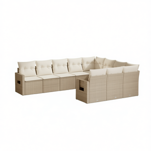 Beige Garden <b>Sofa</b> <b>Set</b> Pe Wicker Rattan Cushioned Outdoor Furniture Contemporary Design High Density Foam Cushions - Product Image 1
