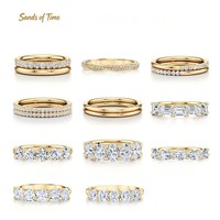 Ensemble de bagues empilables en moissanite taille princesse couleur D VVS, double couche, demi-pavé, pour femme, en argent sterling 925 plaqué or, personnalisable