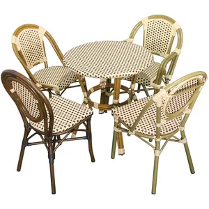 Juecheng atacado francês bistro rattan mesa e cadeiras restaurantes mesas de jantar e cadeiras rattan jardim mobiliário conjunto