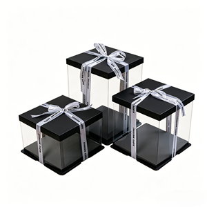 Hot Selling Customizable Recyclable UV Coated Luxury Transparent <strong>Cake</strong> <strong>Gift</strong> <strong>Boxes</strong> 8" 10" 12" Sizes 30 Options Wholesale Black - Product Image 1