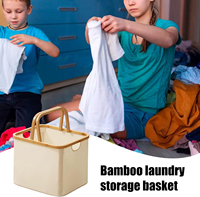 Panier à linge pliable en toile OEM, panier de rangement pour jouets d'enfants, panier à linge en bambou avec poignée pour buanderie, vente en gros